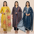 3 Cotton Kurtis with Pant & Dupatta | C-06